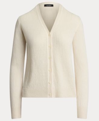 Women's Rib-Knit Linen-Blend V-Neck Cardigan