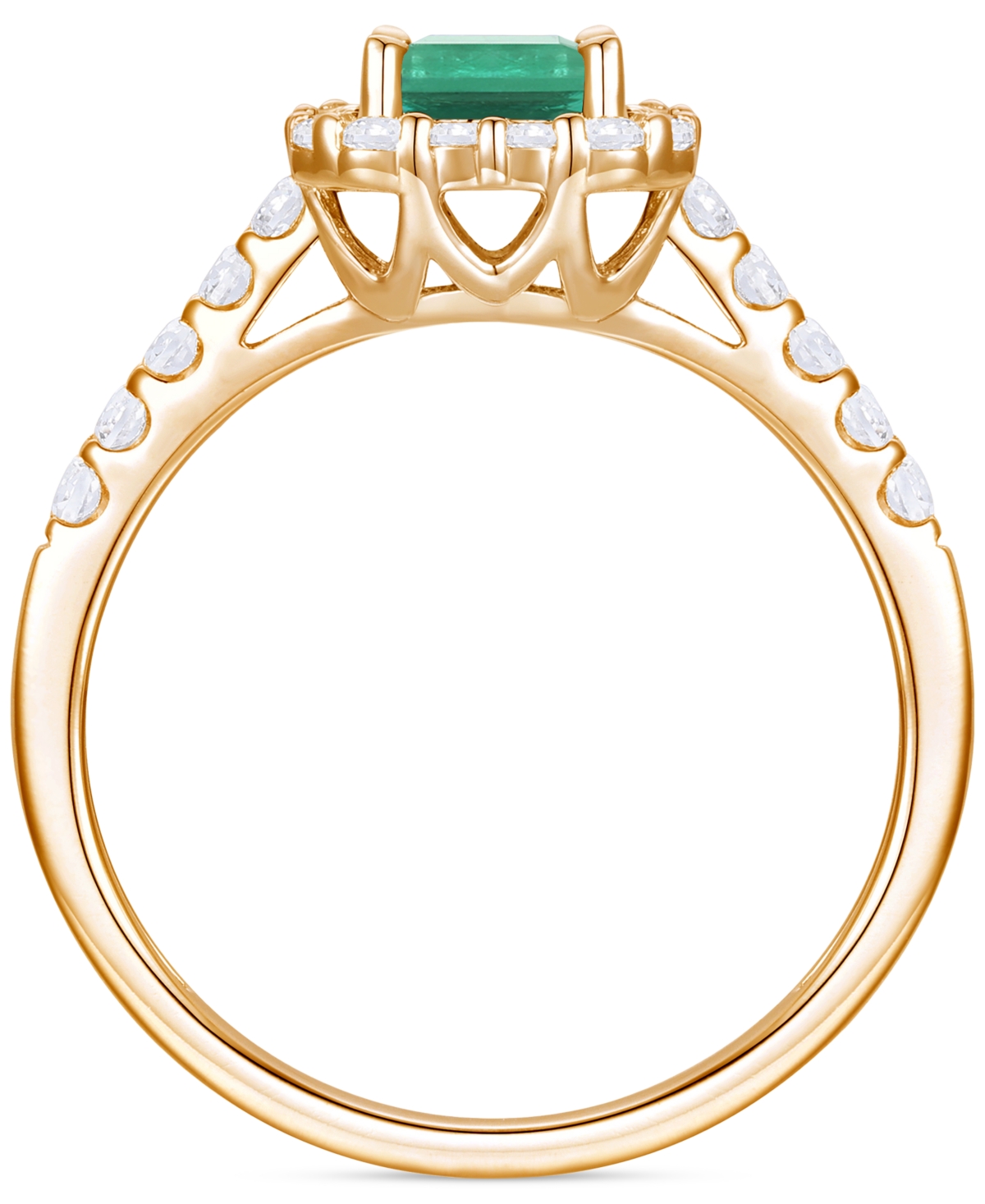 Macy's Emerald (1 Ct. T.w.) & Diamond (3/8 Ct. T.w.) Round & Baguette Halo Ring In 14k Gold (also In Ruby &
