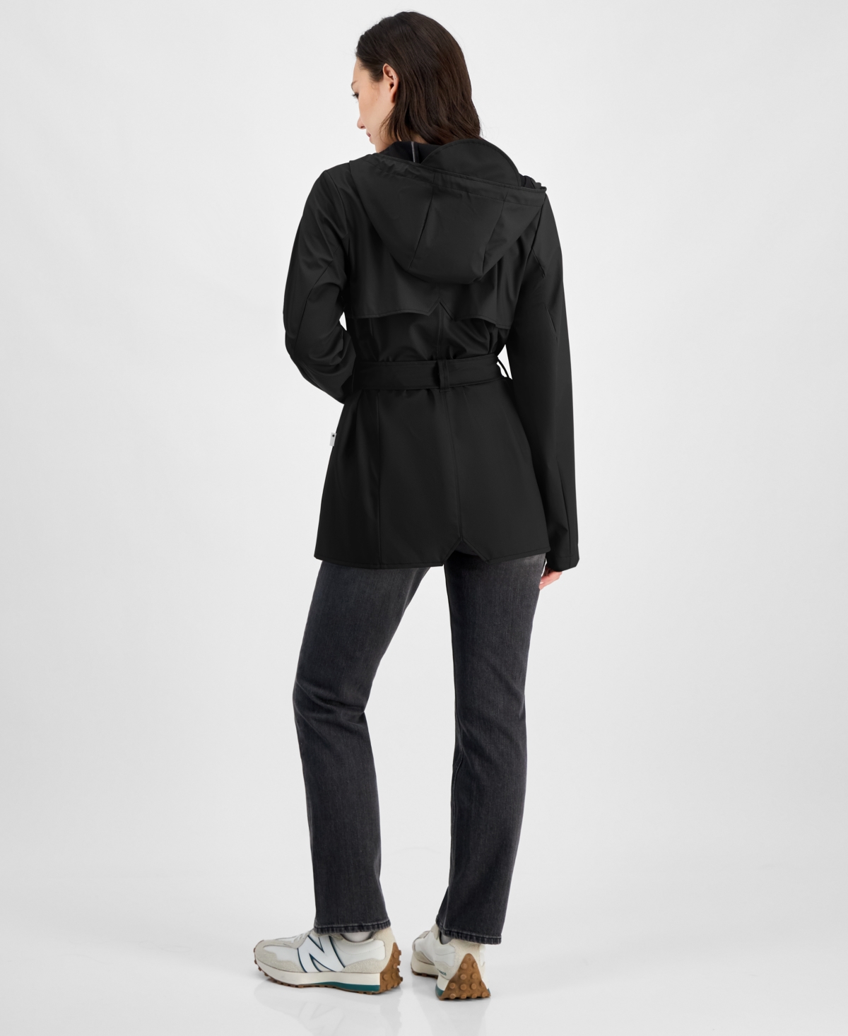 Rains Women's Tie-waist Snap-front Hooded Rain Coat In Black