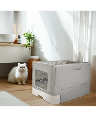 Front Entry Cat Litter Box with Scoop & Odor Control Tray