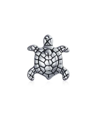 Set of 2 Oval Round Nautical Sea Turtle Charm Bead in Oxidized Sterling Silver