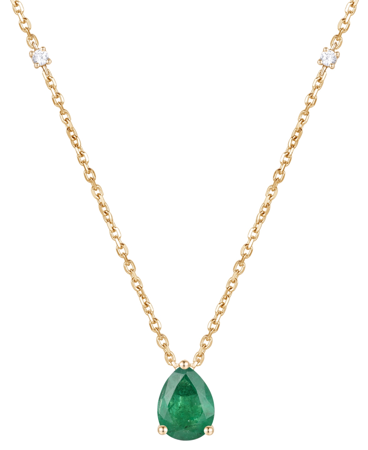 MACY'S EMERALD (1 CT. T.W.) & DIAMOND (1/20 CT. T.W.) 17" PENDANT NECKLACE IN 14K GOLD (ALSO IN RUBY AND SA 
