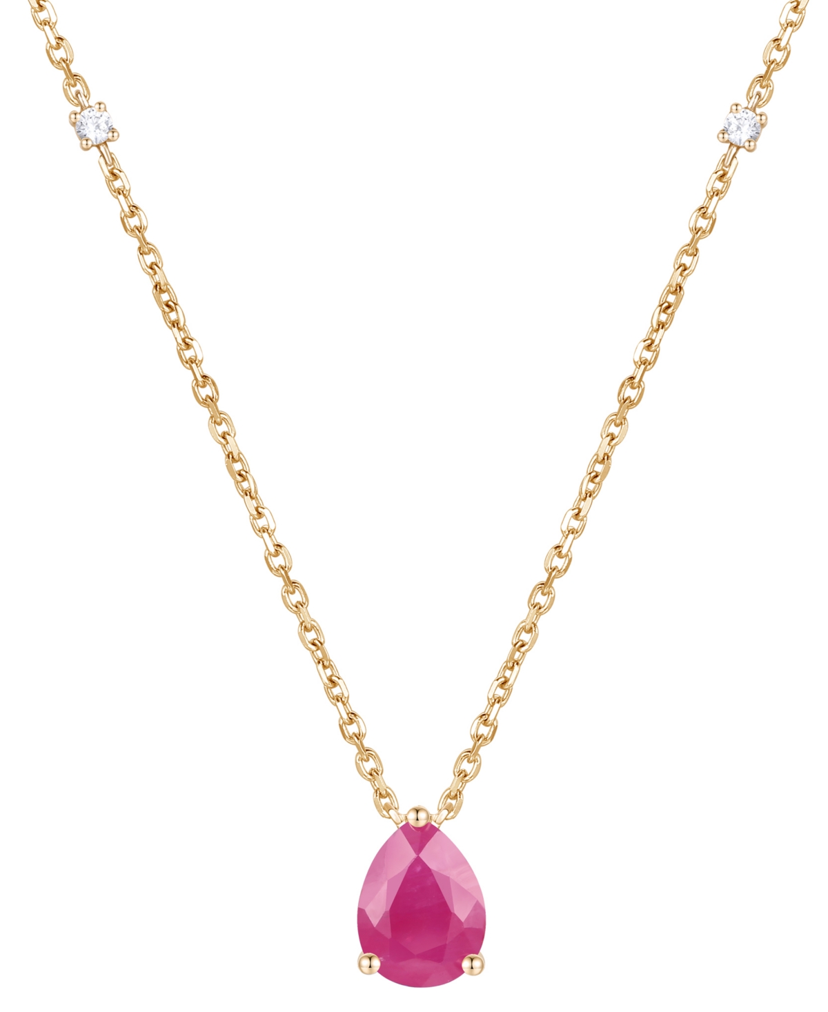MACY'S EMERALD (1 CT. T.W.) & DIAMOND (1/20 CT. T.W.) 17" PENDANT NECKLACE IN 14K GOLD (ALSO IN RUBY AND SA 