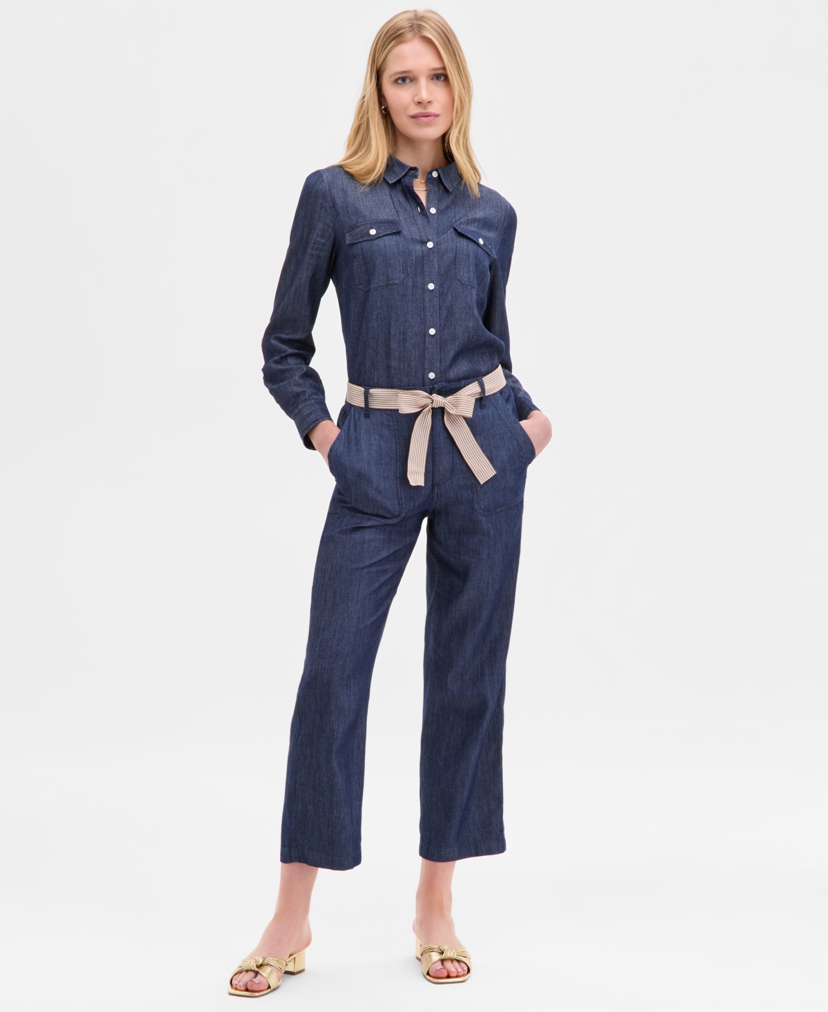 Women's Belted Chambray Utility Pants - Dark Benson