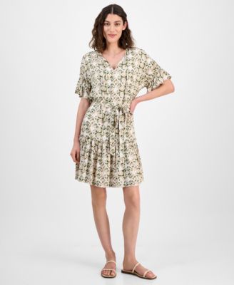 Nautica Jeans - Women's Mila Printed Tie-Waist Ruffle-Cuff Dress