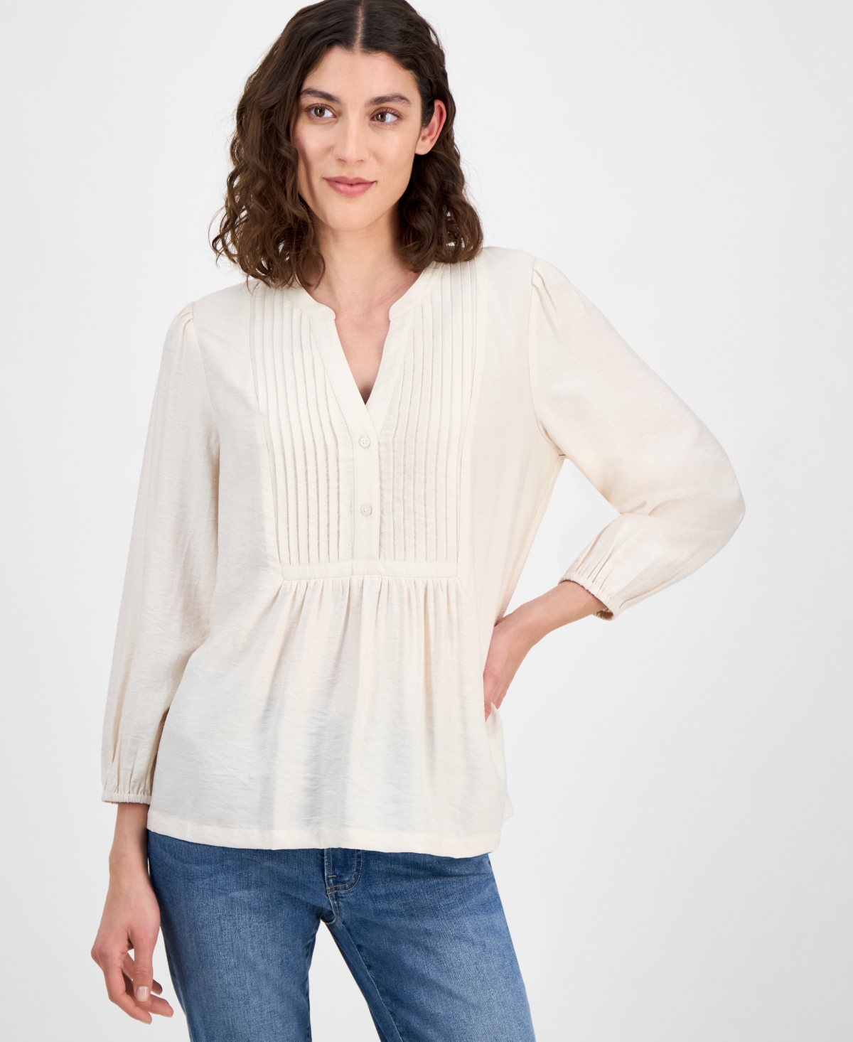 Women's 3/4-Sleeve Pintuck Blouse - Whitecap
