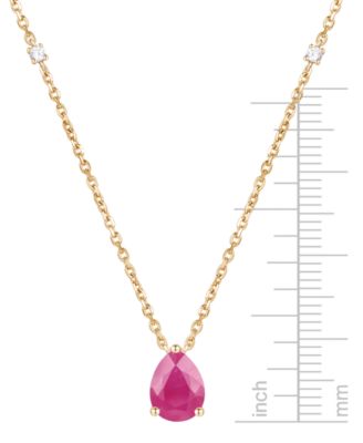 Emerald (1 ct. t.w.) & Diamond (1/20 ct. t.w.) 17" Pendant Necklace in 14k Gold (Also in Ruby and Sapphire)