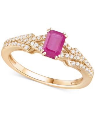 Emerald (5/8 ct. t.w.) & Diamond (1/4 ct. t.w.) Ring in 14k Gold (Also in Ruby & Sapphire)