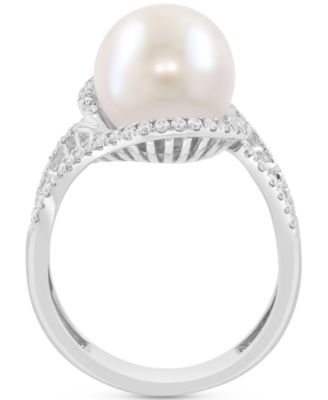 EFFY&reg; Cultured Freshwater Pearl (11mm) & Diamond (1/3 ct. t.w.) Statement Ring in 14k White Gold
