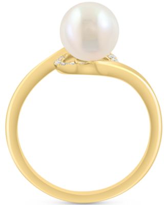 EFFY&reg; Cultured Freshwater Pearl (7-1/2mm) & Diamond (1/20 ct. t.w.) Swirl Ring in 14k Yellow Gold