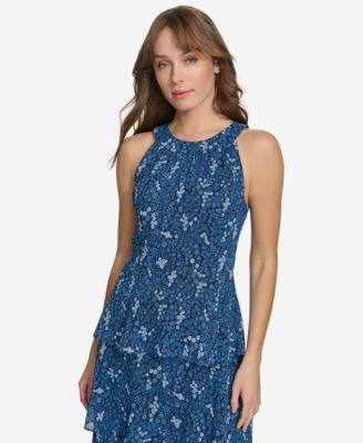 knee length dresses for ladies Tommy Hilfiger Printed Halter Belted Midi Dress MSRP $129