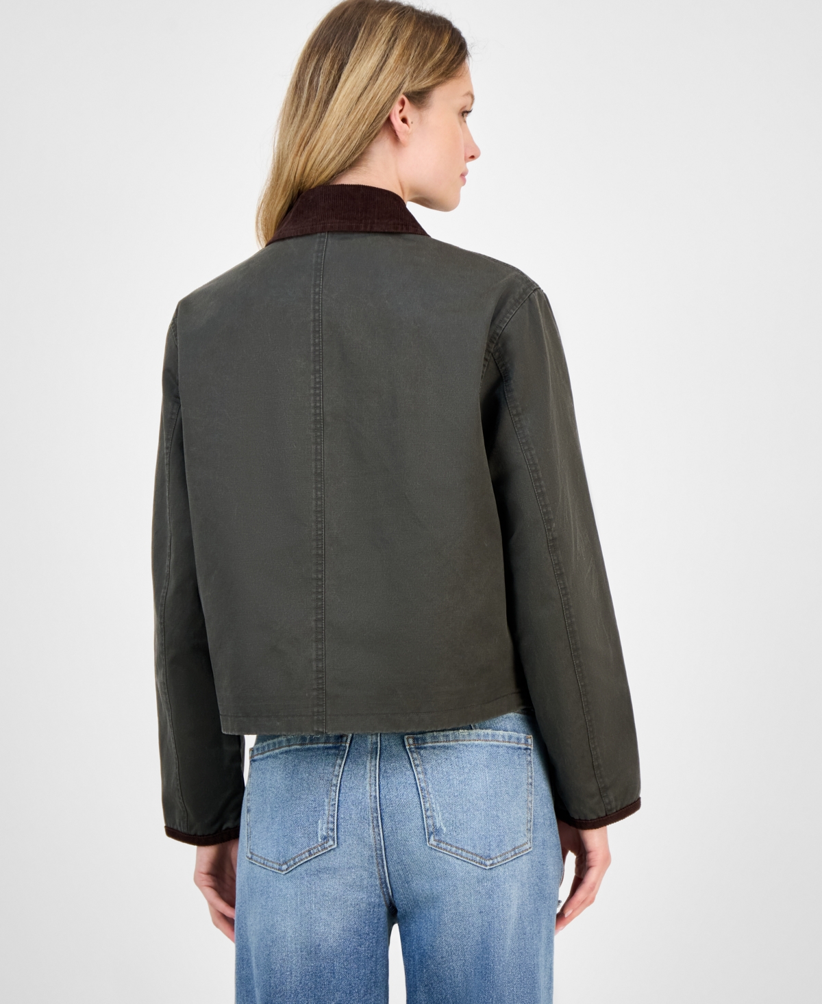 Coffeeshop Juniors' Corduroy-collar Barn Jacket In Green