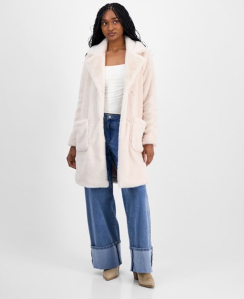 Женские куртки CoffeeShop Juniors' Notched-Collar Faux-Fur Walker Coat