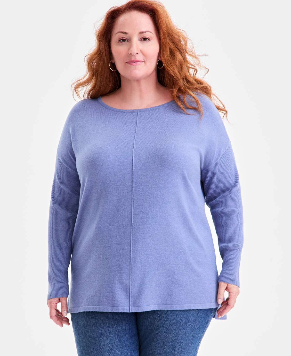 Style & Co Plus Size Knit Seam-front Tunic Top, Exclusively Macy's In Blue