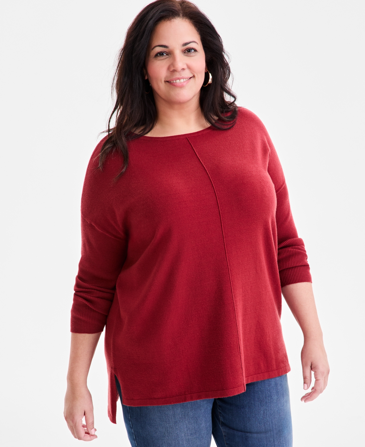 Style & Co Plus Size Knit Seam-front Tunic Top, Exclusively Macy's In Red