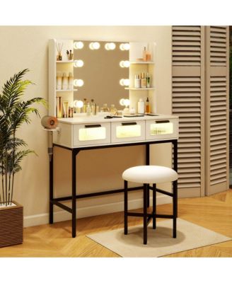 Makeup Vanity Desk with Hollywood Mirror & Lights 3-Color Induction Lighting