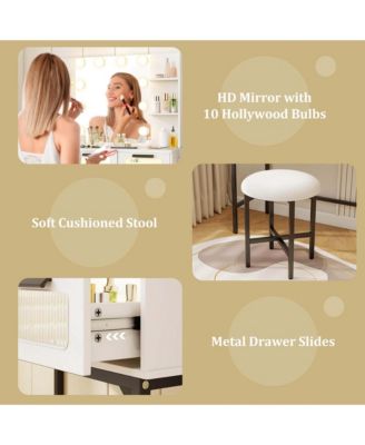 Makeup Vanity Desk with Hollywood Mirror & Lights 3-Color Induction Lighting