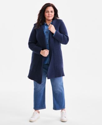 Plus Size Hooded Open-Front Cardigan Sweater, Macy's Exclusive