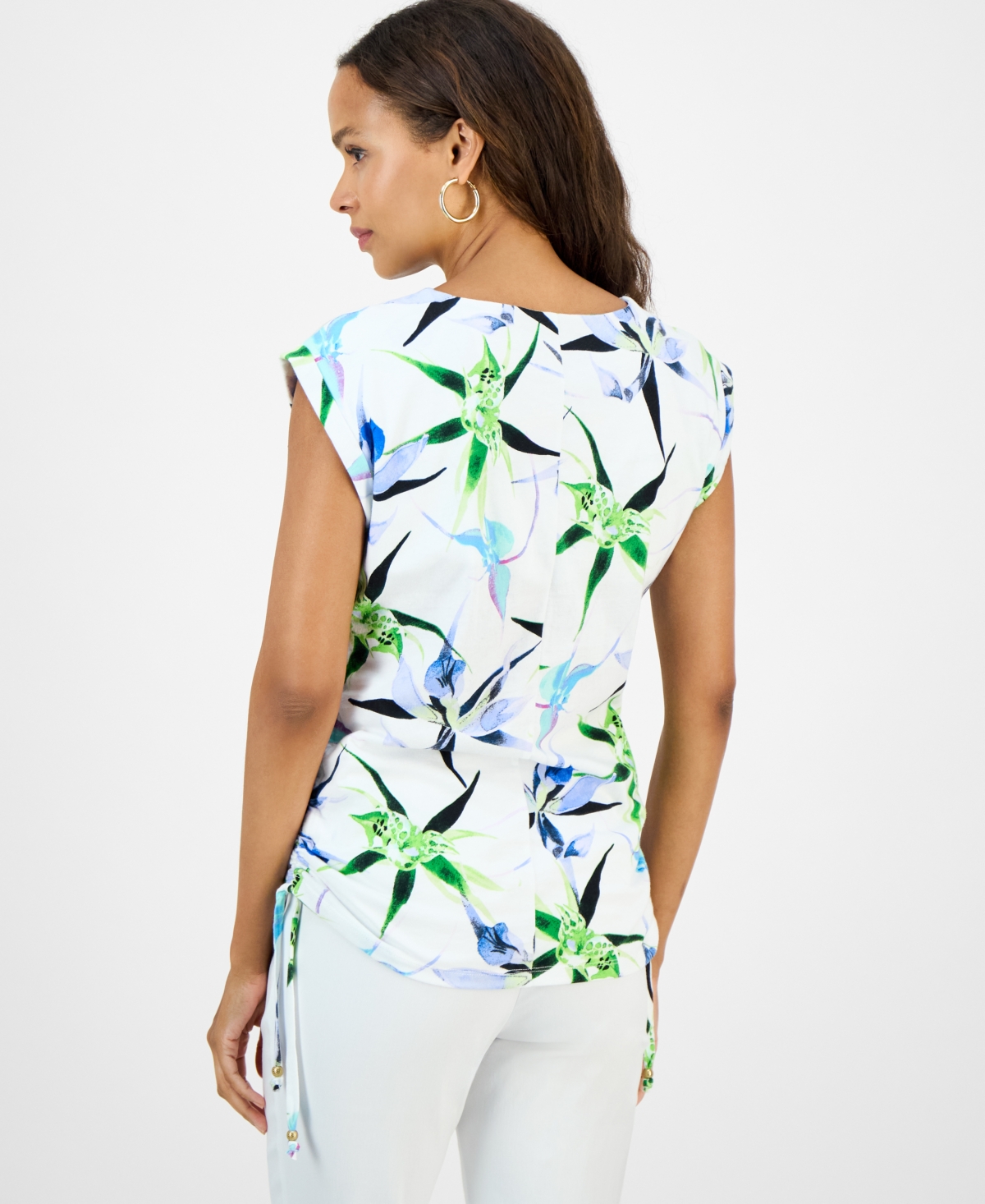 Inc International Concepts Petite Cotton Printed V-neck Top, Exclusively At Macy's