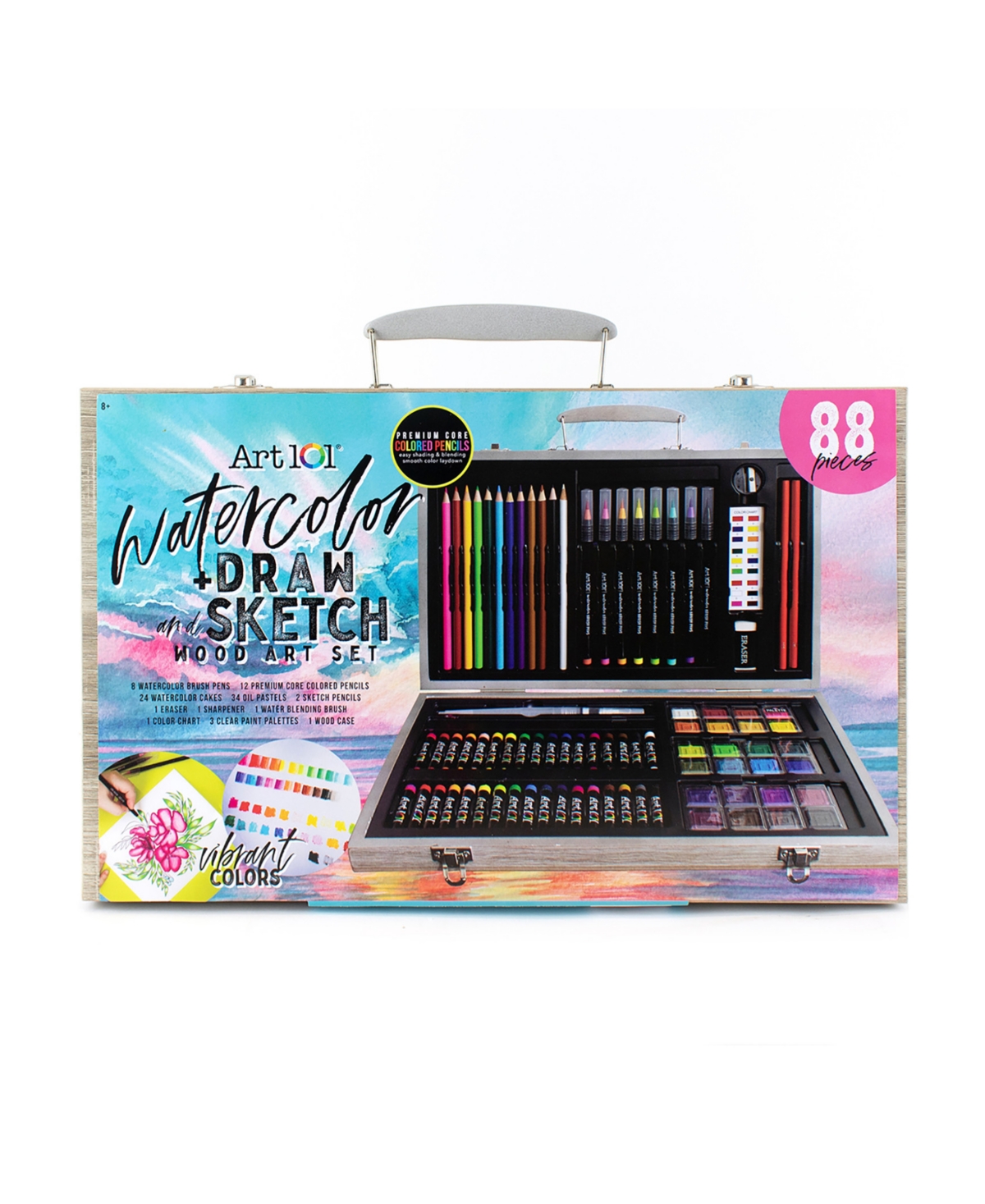 Watercolor Draw Sketch Wood Art Set, 88 Pieces - Multi-color