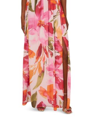 Women's Floral Chiffon V-Neck Gown