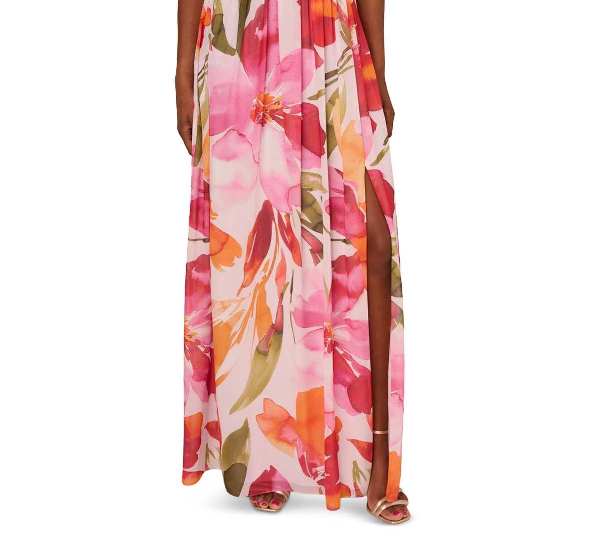 Adrianna Papell Petite Floral Chiffon Halter Gown In Multi