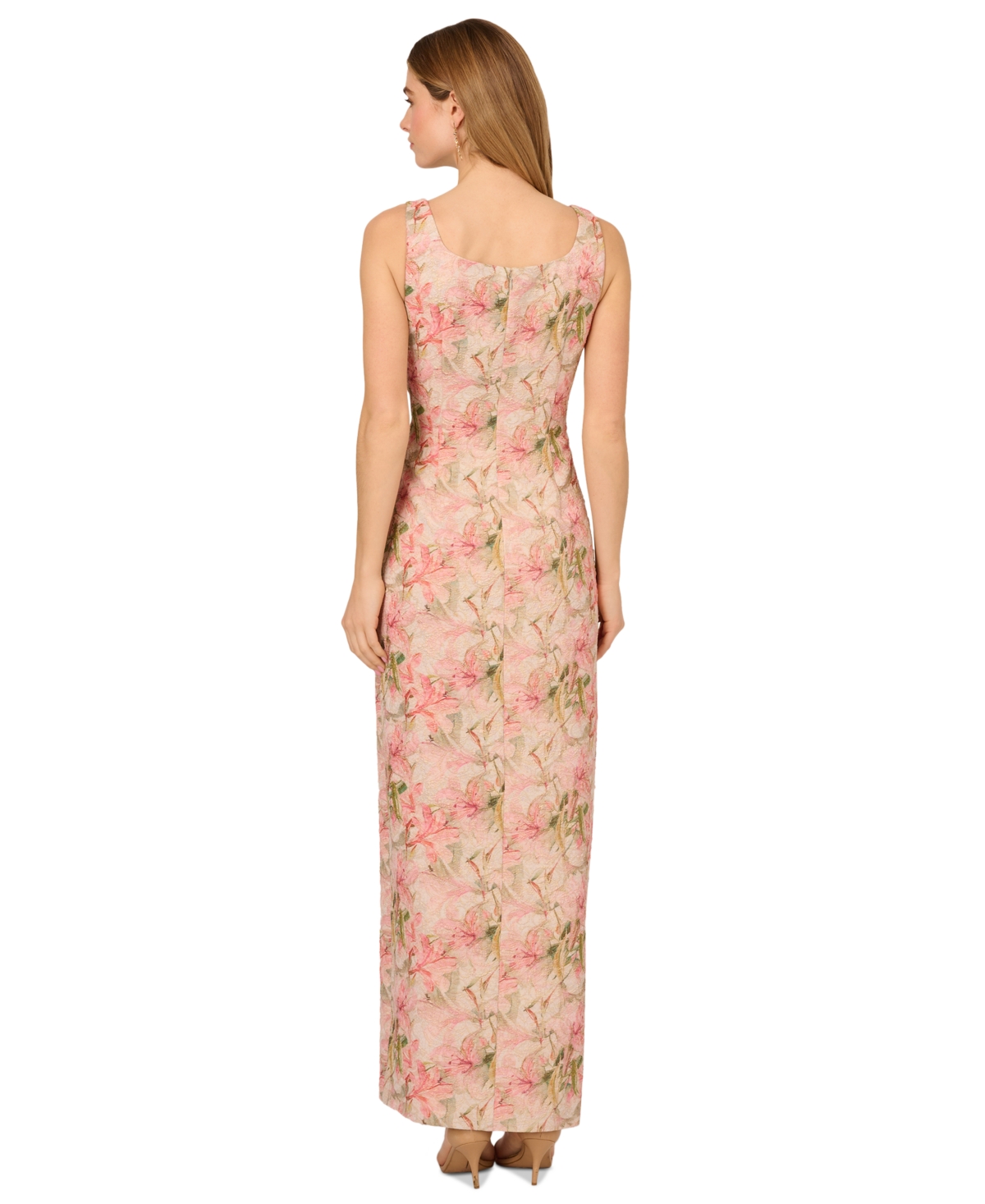 ADRIANNA PAPELL WOMEN'S JACQUARD HIGH-SLIT COLUMN GOWN 