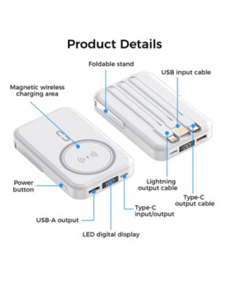 10000mAh Magnetic Power Bank w/ Stand- 3 Cables & Wireless Charging