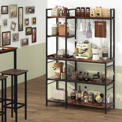 5-Tier Bakers Rack with Power Outlets and 10 S-Shaped Hooks – Multi-Functional Kitchen Storage with Electrical Access