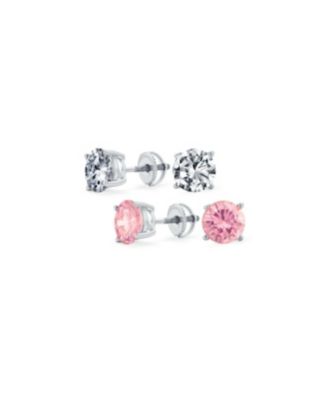 Classic CZ Solitaire Cubic Zirconia Stud Earrings Screwback Posts Sterling