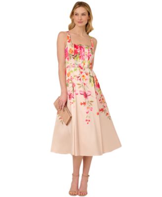 Adrianna Papell - Women's Mikado Floral-Print Midi Dress