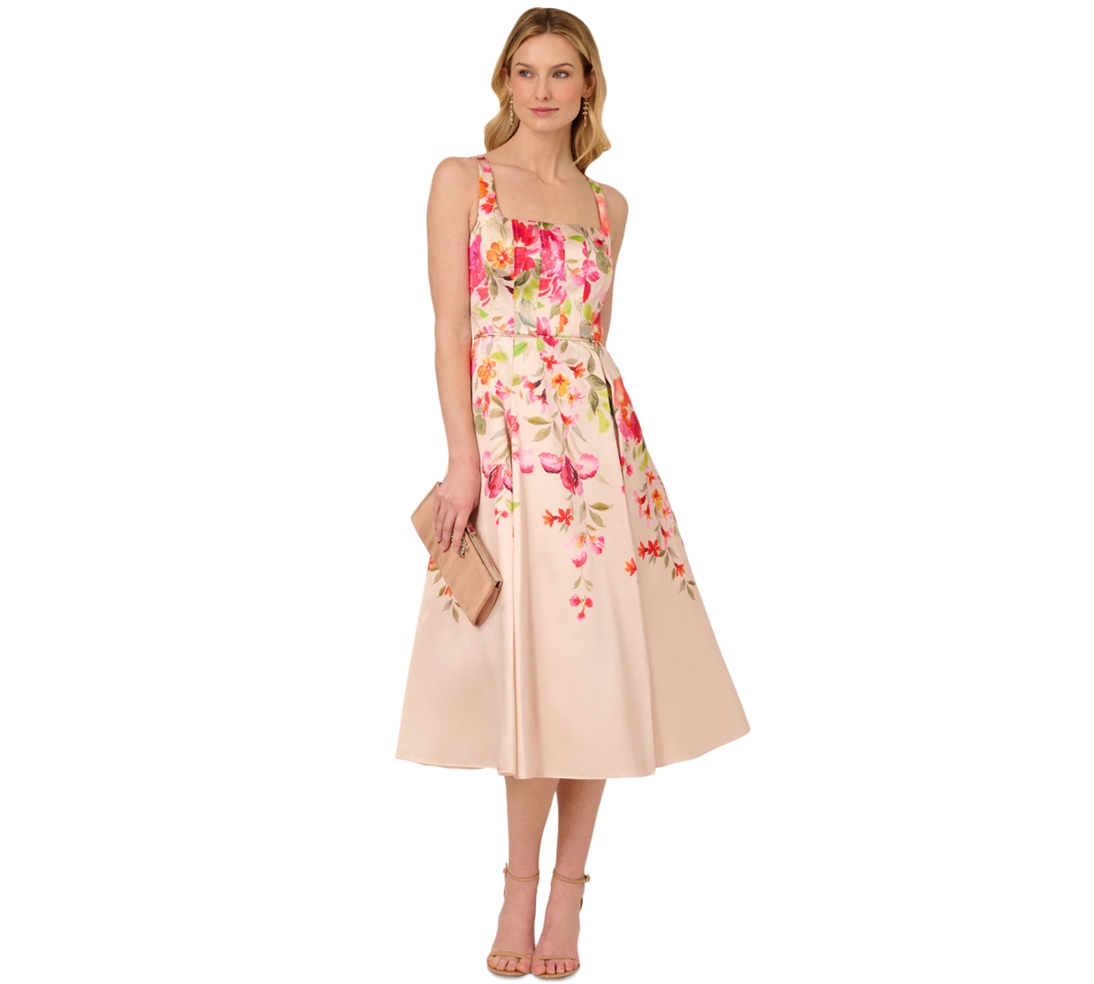 Adrianna Papell Women's Mikado Floral-print Midi Dress