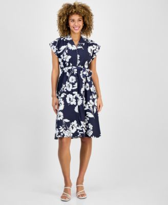 Sandra Darren - Petite Cap-Sleeve Belted Shirtdress
