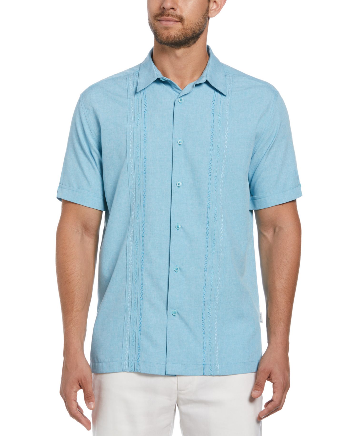 Men's Geo Embroidered Panel Chambray Shirt