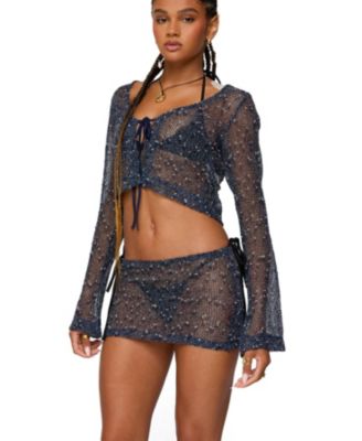 Women's Idra Crochet Net Tie Front Top