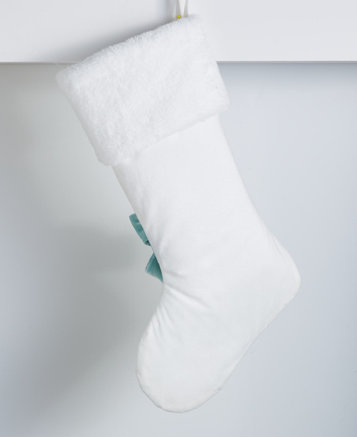 Holiday Lane Opulence Fuzzy White Blue Bow Stocking, Macy's Exclusive In White