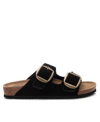 Women's Suede Double Strap Buckle Sandals