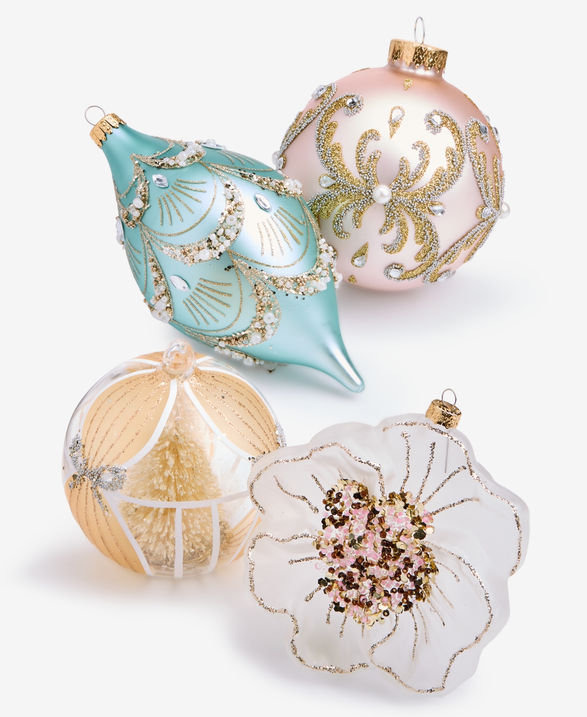 Holiday Lane Opulence Set Of 4 Glass Mixed Ornaments, Macy's Exclusive In Multi