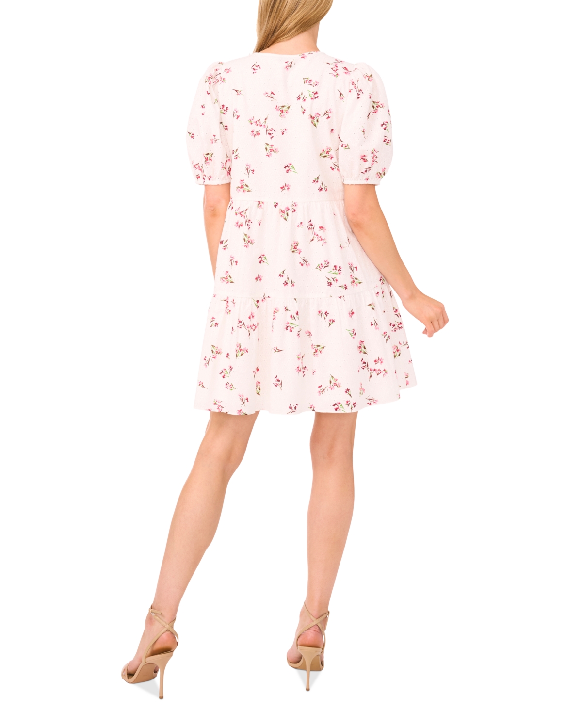 Shop Cece Women's Printed Cotton Eyelet Puff-sleeve A-line Dress