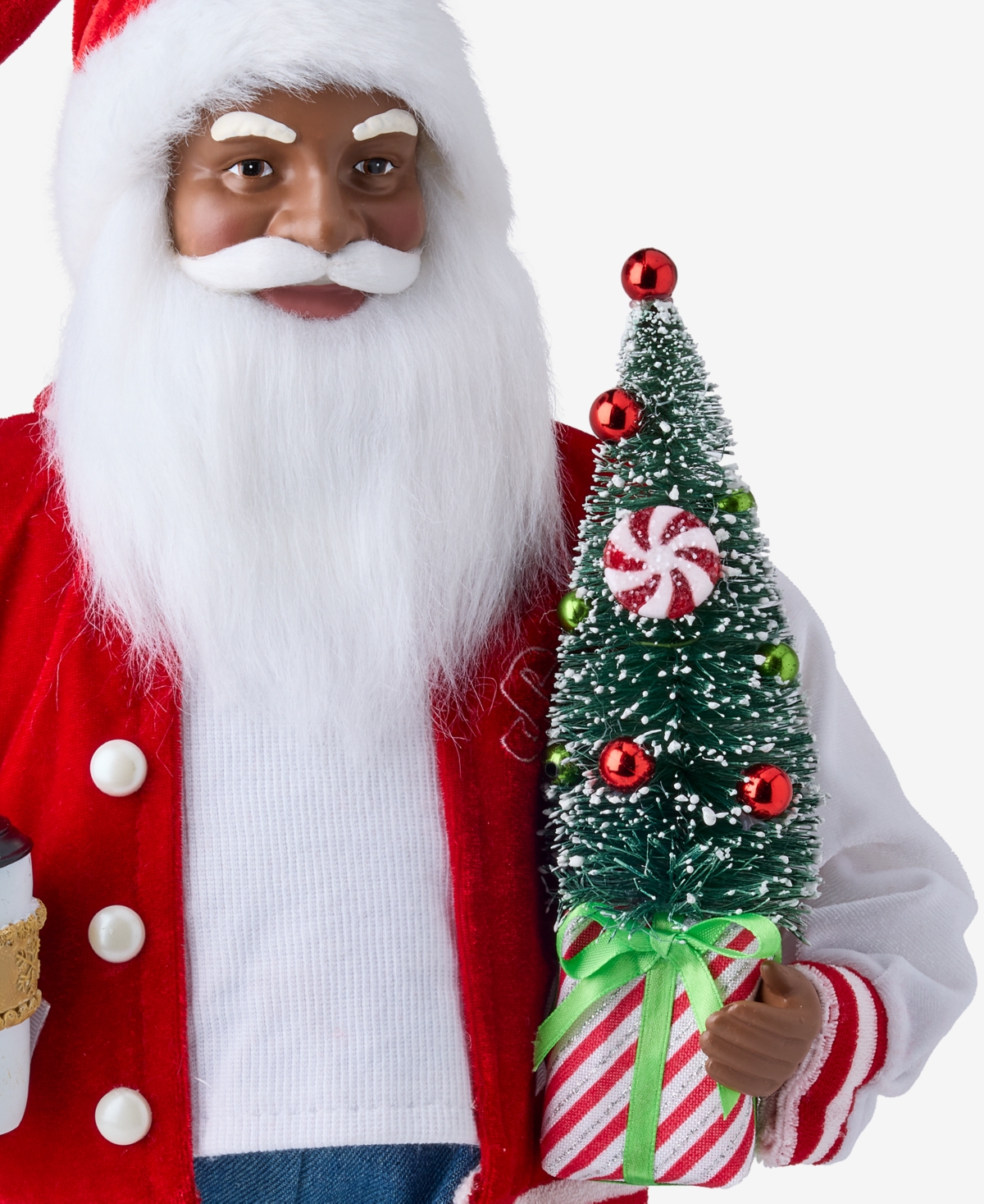 Holiday Lane Whimsy African American Varsity Jacket Santa With Coffee, Macy's Exclusive