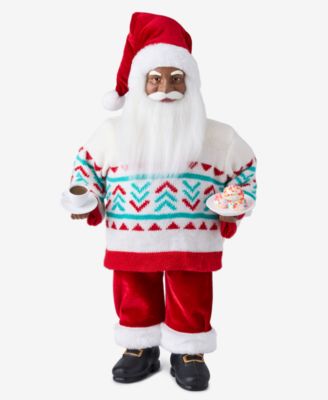Holiday Lane - Whimsy African American Santa In Sweater With Coffee