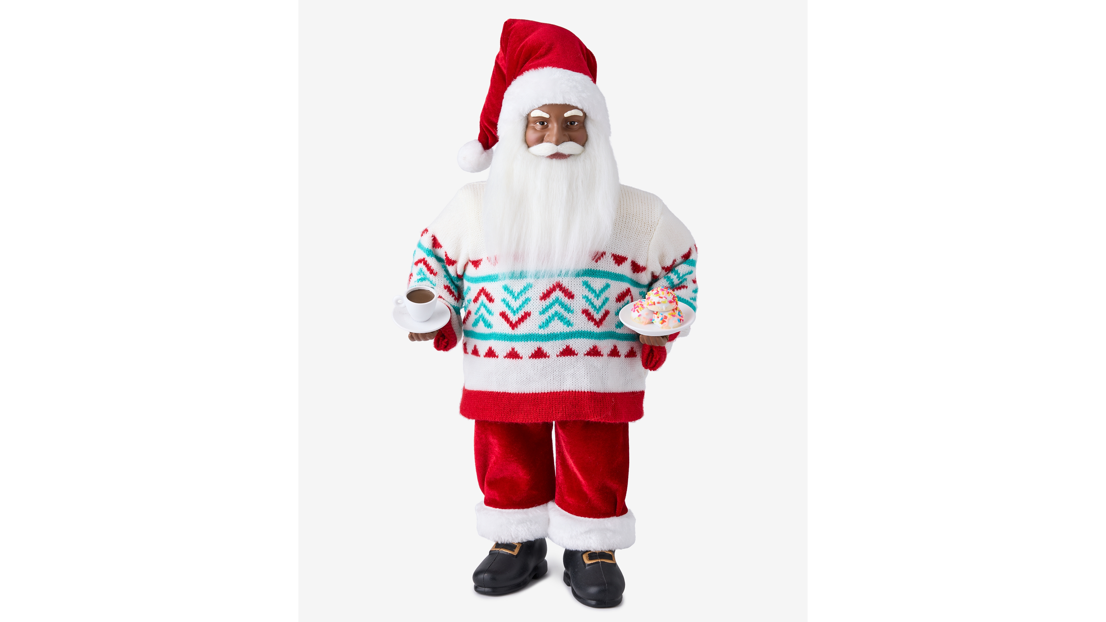 Holiday Lane Whimsy African American Santa In Sweater With Coffee, Macy's Exclusive