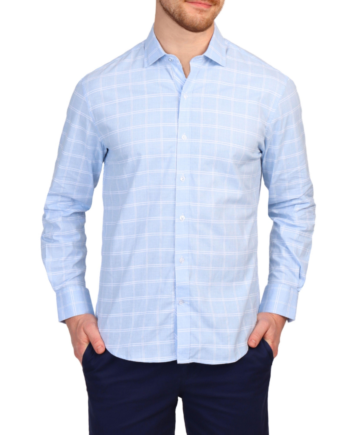 Men's Windowpane Long Sleeve Shirt - Sunwashed red