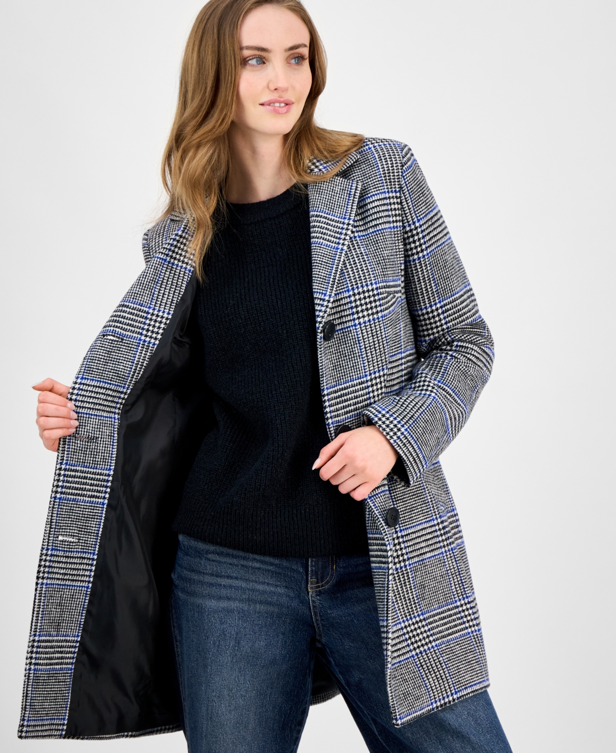 Maralyn & Me Trendy Plus Size Single-breasted Walker Coat In Gray