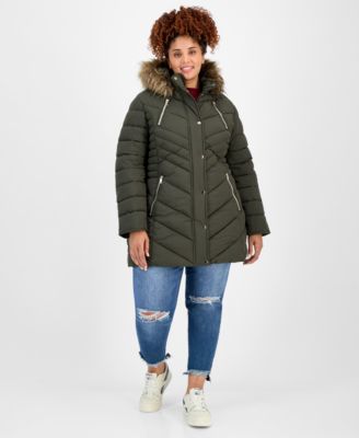 Maralyn & Me - Women's Plus Size Faux-Fur Hooded Puffer Coat