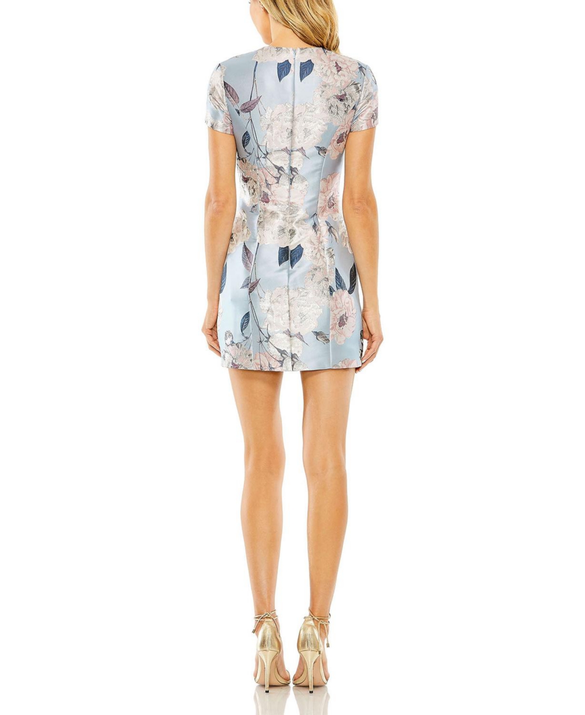Mac Duggal Women's Short Sleeve Fitted Floral Mini Dress