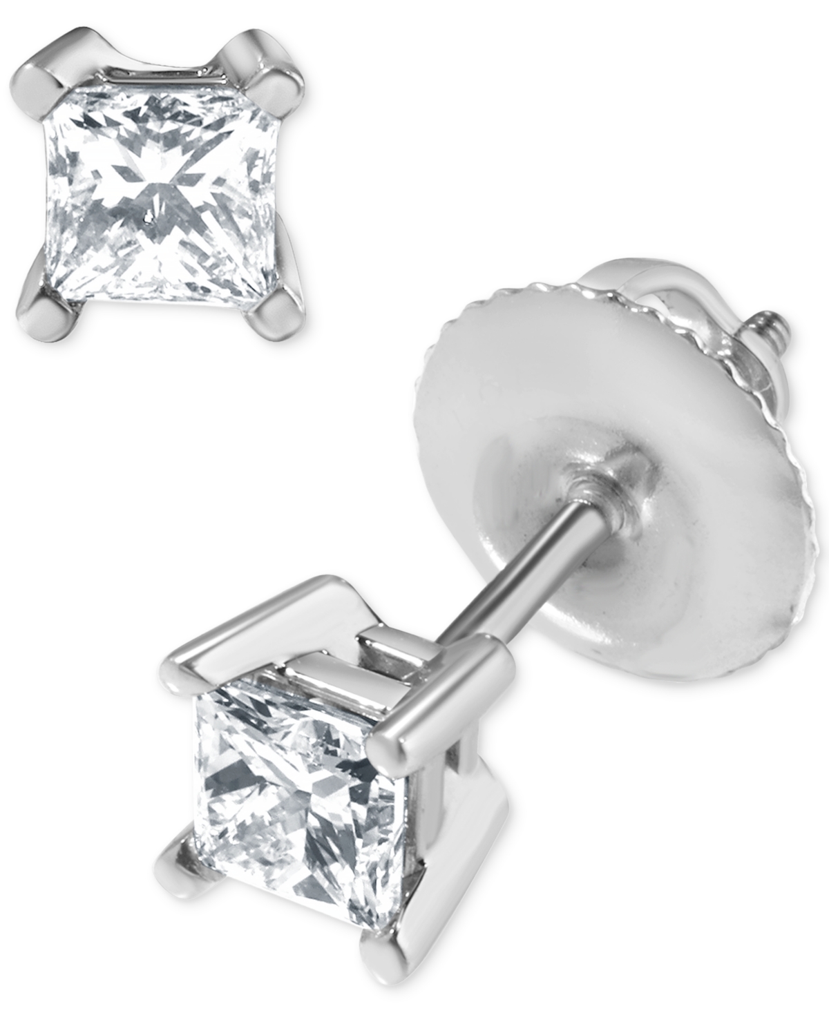 Macy's Diamond Princess-cut Stud Earrings (1/3 Ct. T.w.) In 14k White Gold
