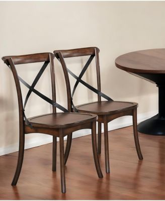 Set of Two Wood Cross Back Dining Chairs for Living Room or Kitchen Use
