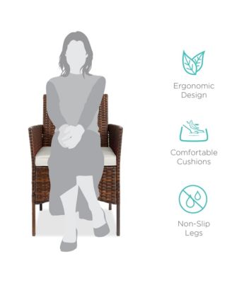 3-Piece Outdoor Wicker Conversation Patio Bistro Set, w/ 2 Chairs, Table