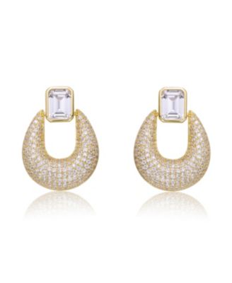 14k Gold Plated Puffed U-Shaped Front-Facing Dangle Earrings